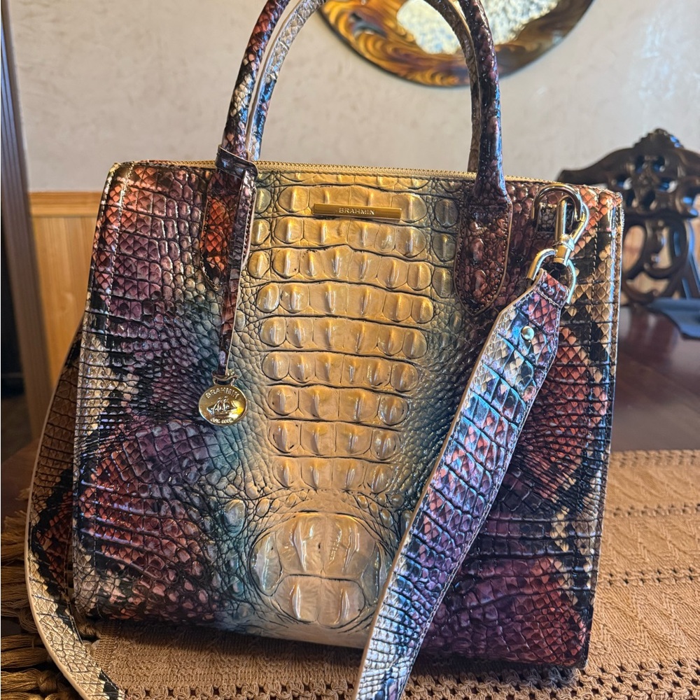 Brahmin Colorful Croc-Embossed Leather Satchel